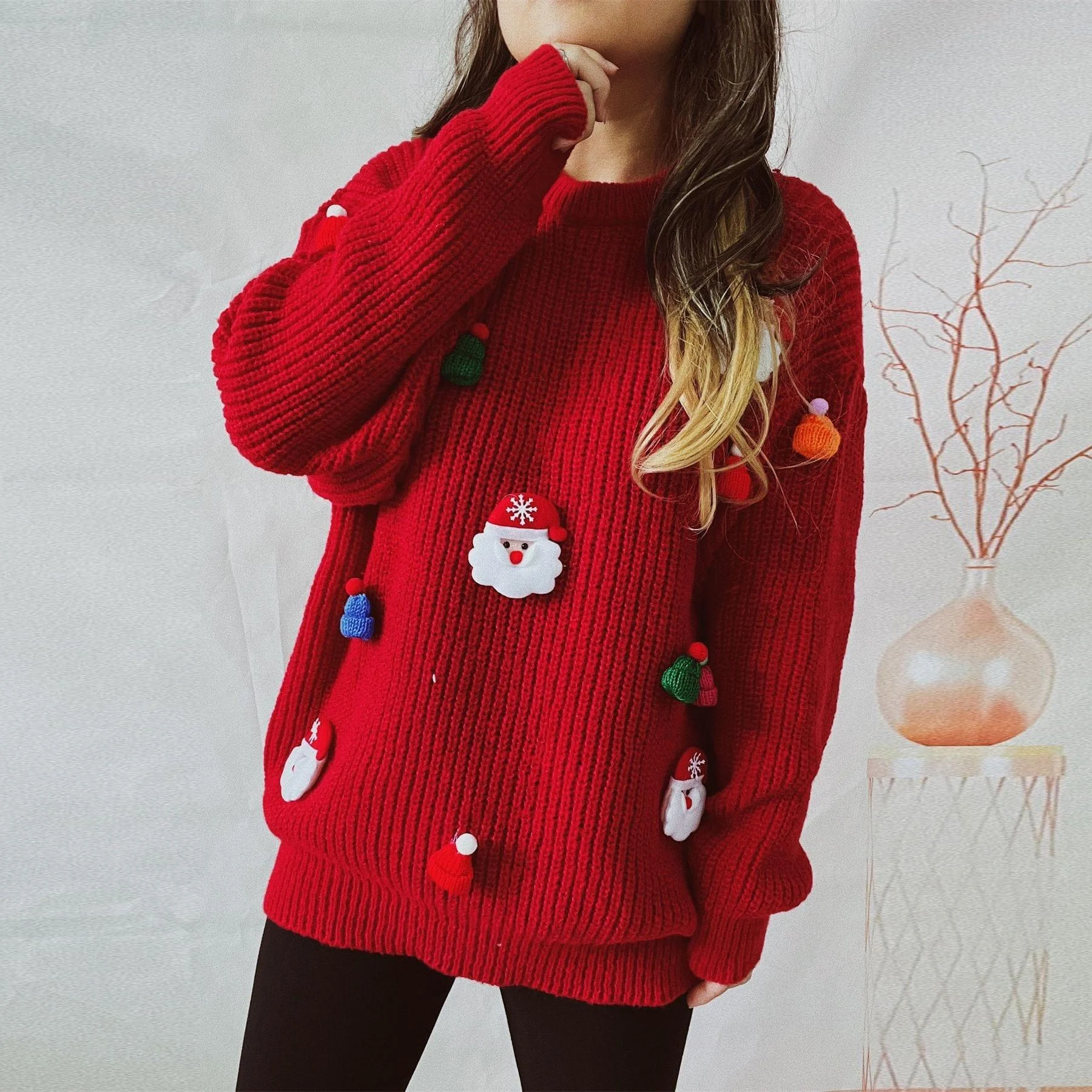 Embroidered Santa Pullover Sweater - Glova