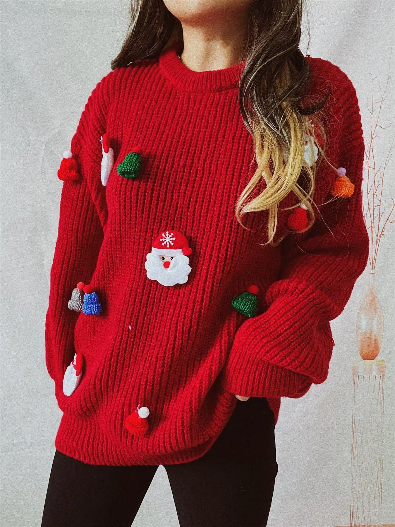 Embroidered Santa Pullover Sweater - Glova