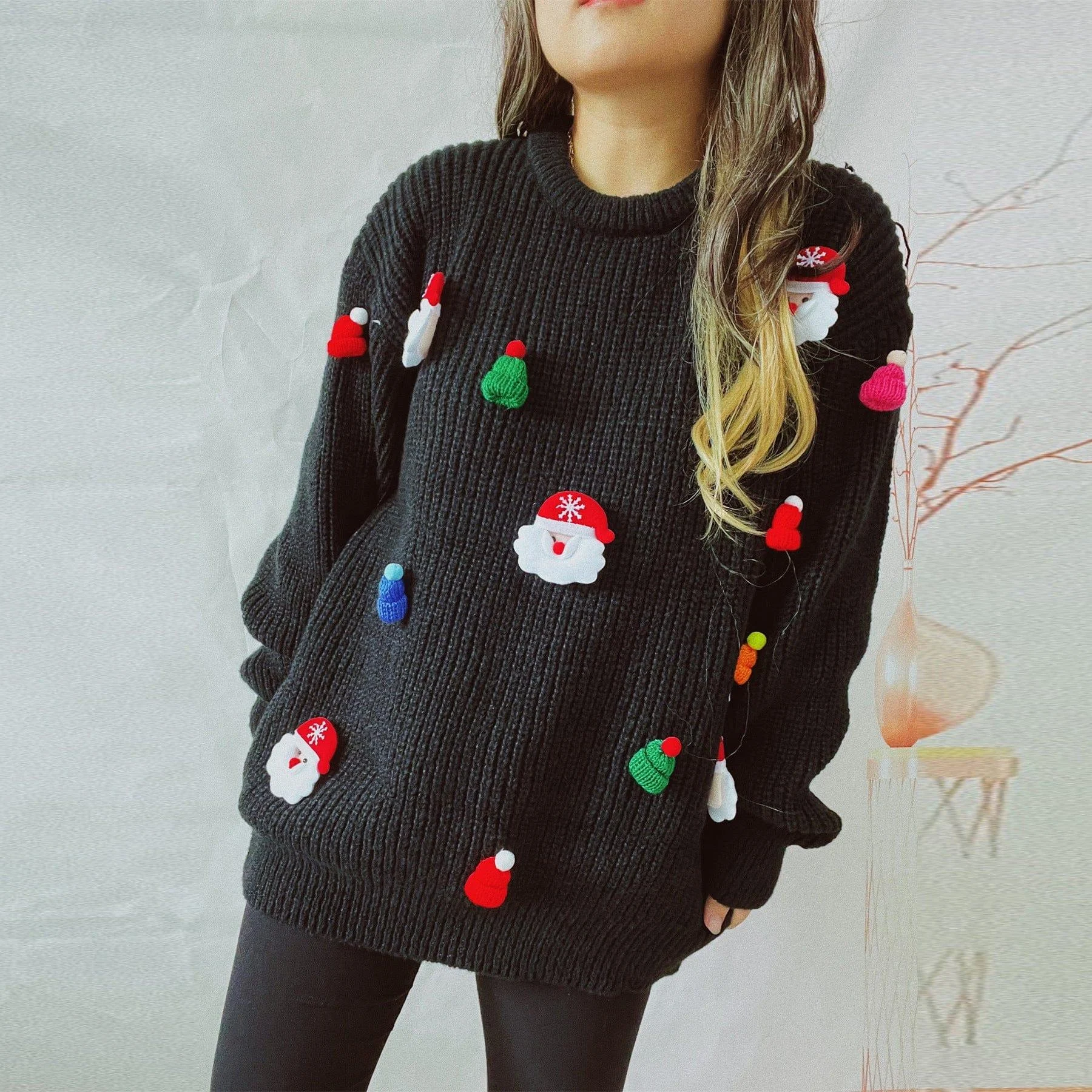 Embroidered Santa Pullover Sweater - Glova