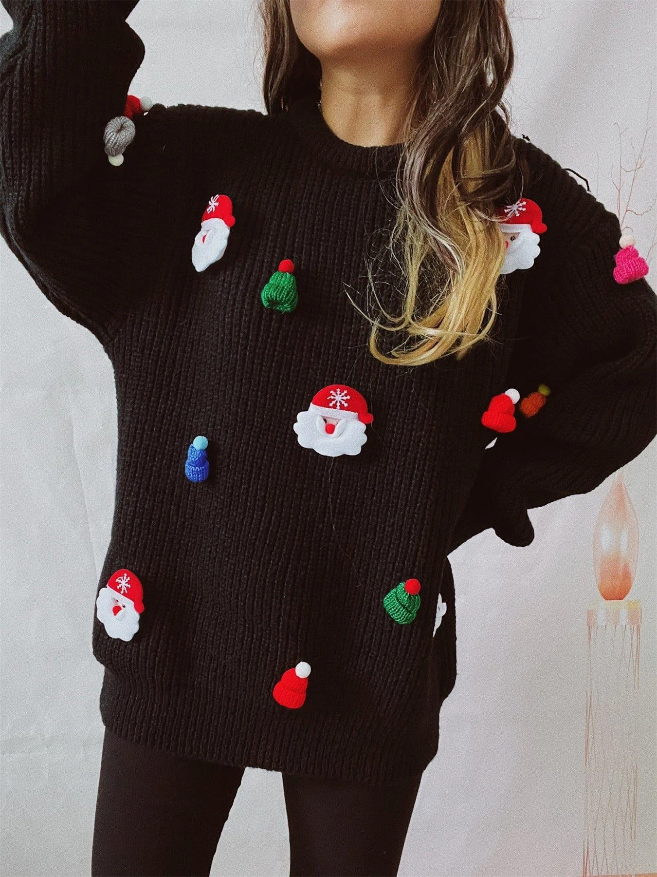 Embroidered Santa Pullover Sweater - Glova