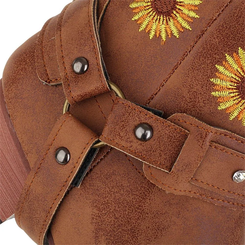 Embroidered Sunflowers Western Boots - Glova