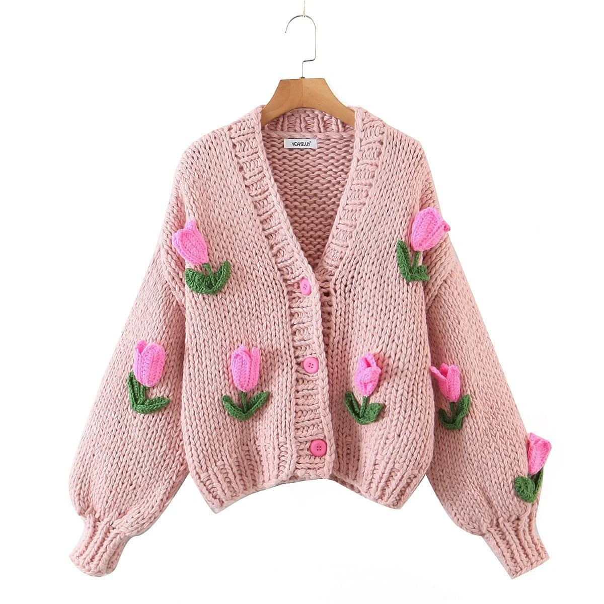 Embroidered Tulips Knit Cardigan - Glova