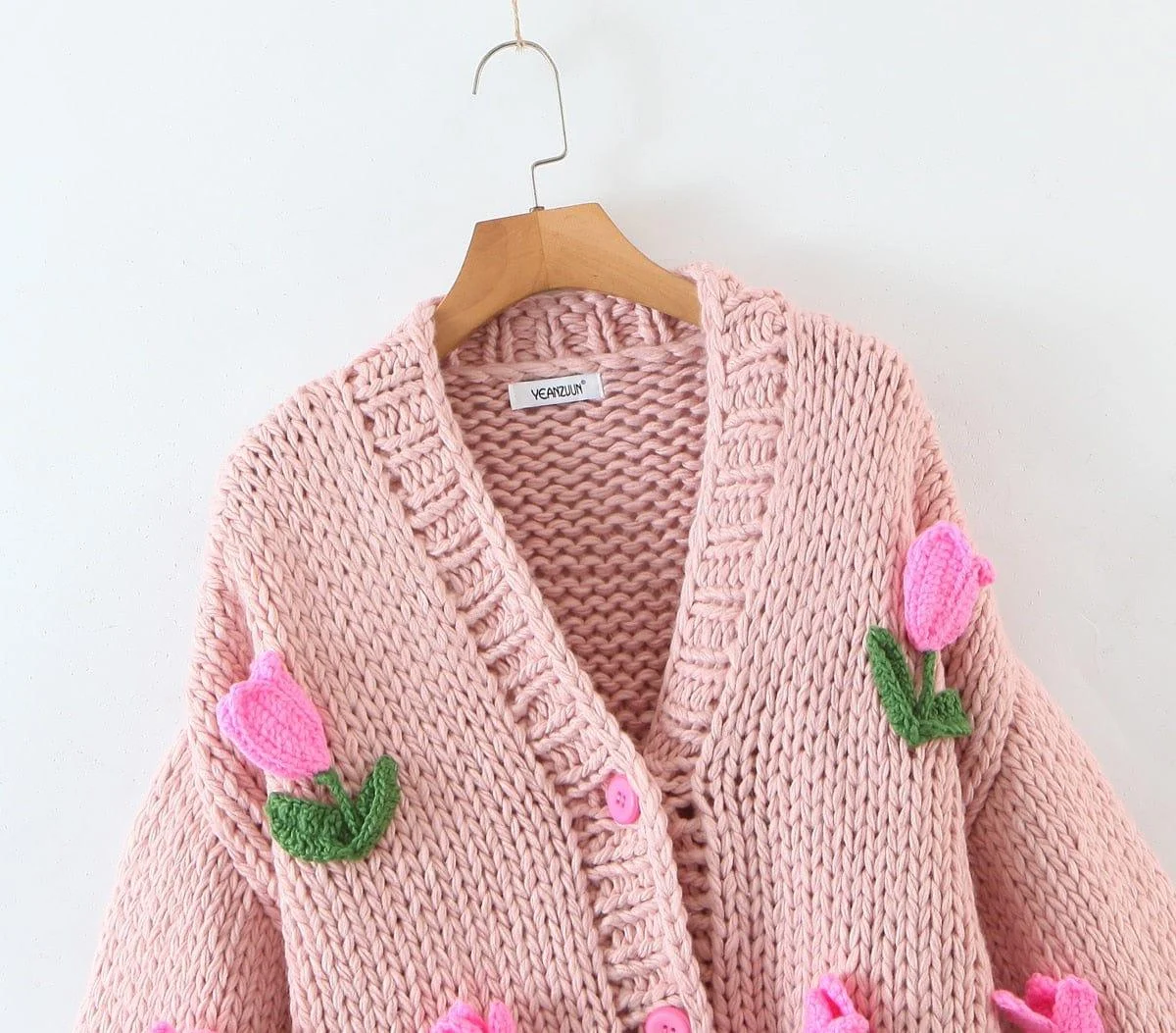 Embroidered Tulips Knit Cardigan - Glova