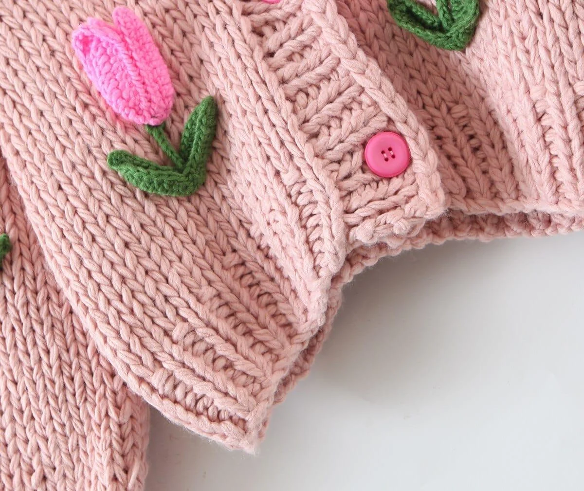 Embroidered Tulips Knit Cardigan - Glova