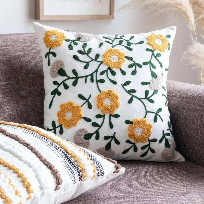 Embroidery Floral Garden Cushion Cover - Glova