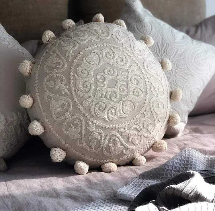 Embroidery Textured Cotton Cushion - Glova