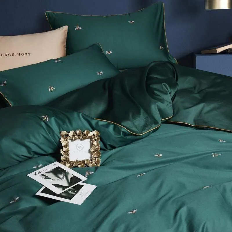 Emerald Bee Duvet Cover Set (Egyptian Cotton) - Glova