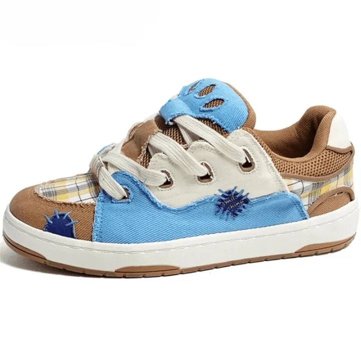 Enni Plaid Canvas Patchwork Unisex Sneakers - Glova