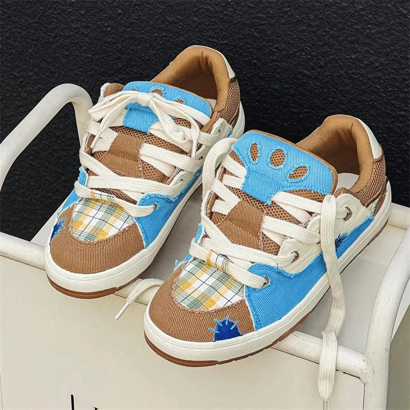 Enni Plaid Canvas Patchwork Unisex Sneakers - Glova