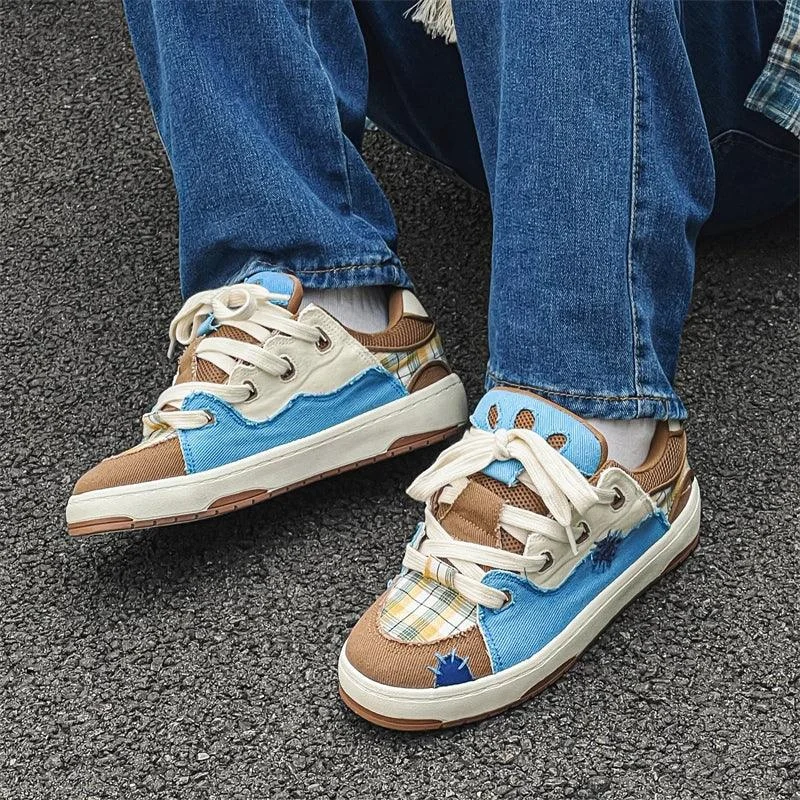 Enni Plaid Canvas Patchwork Unisex Sneakers - Glova