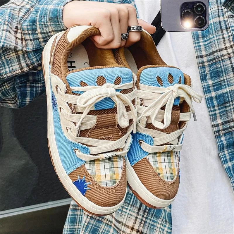 Enni Plaid Canvas Patchwork Unisex Sneakers - Glova