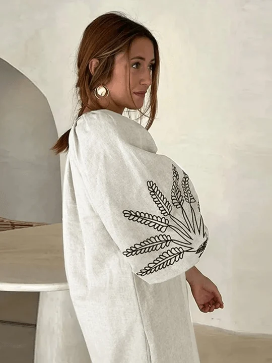 Espa Bohemian Embroidery Puff Sleeve Dress - Glova