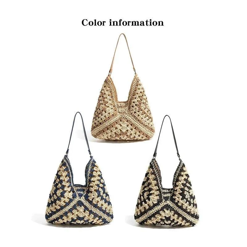 Esperanza Stripe Bohemian  Straw Hobo Bags   - Glova