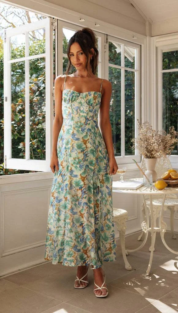 Estella Floral Print Maxi Dress - Glova