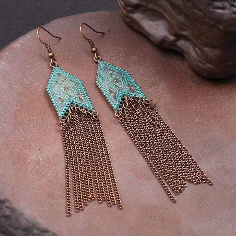 Ethnic Arrow Tassel Earrings - Glova