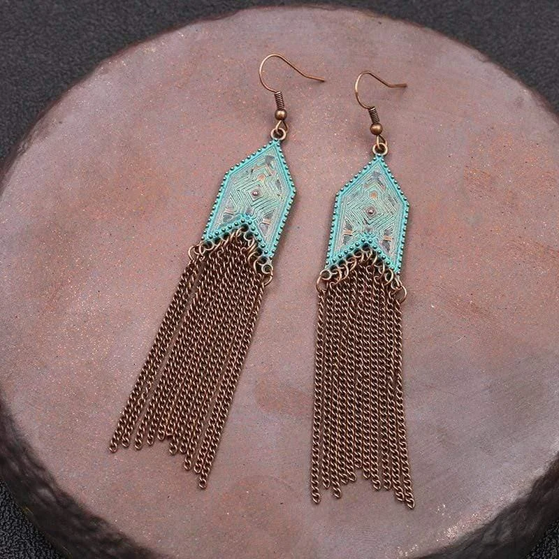 Ethnic Arrow Tassel Earrings - Glova