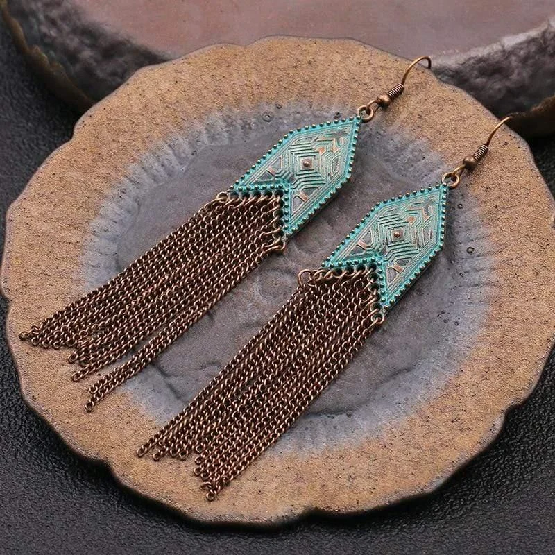 Ethnic Arrow Tassel Earrings - Glova