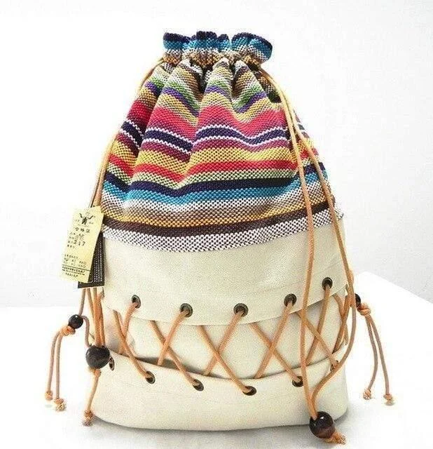 Ethnic Canvas Striped Backpack - Glova