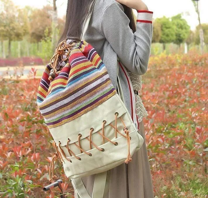 Ethnic Canvas Striped Backpack - Glova