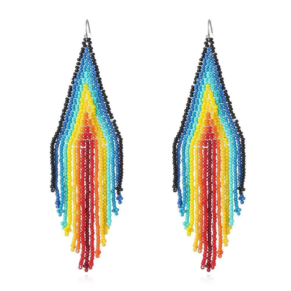 Ethnic Colorful Long Earrings - Glova