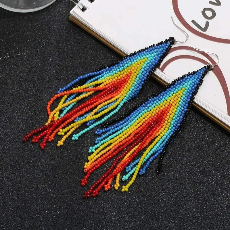 Ethnic Colorful Long Earrings - Glova