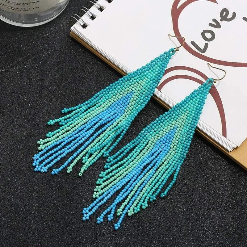 Ethnic Colorful Long Earrings - Glova