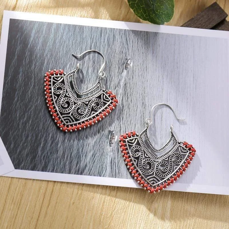 Ethnic Design Silver Earrings - Glova