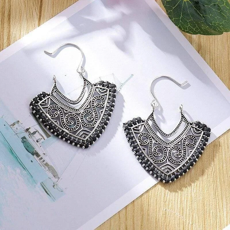 Ethnic Design Silver Earrings - Glova