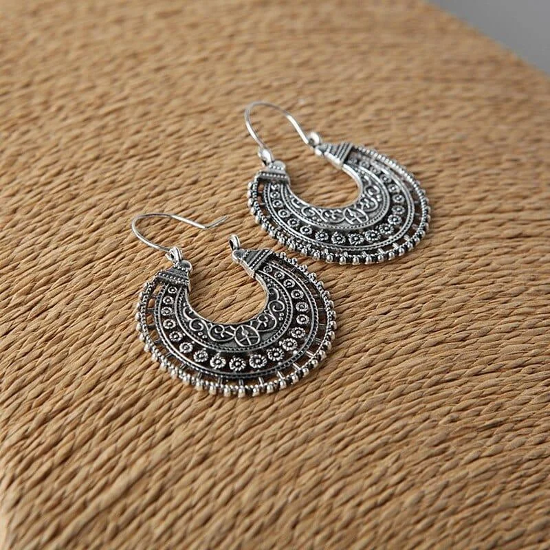 Ethnic Drop Hoop Earring - Glova