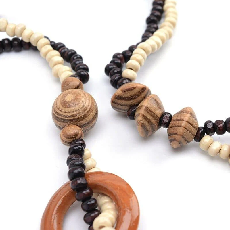 Ethnic Elephant Wooden Beads Necklace - Glova