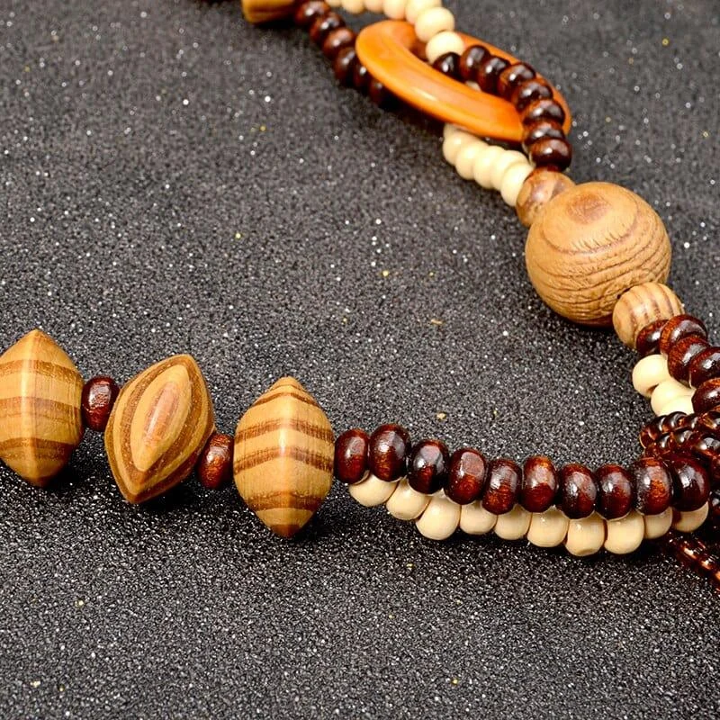 Ethnic Elephant Wooden Beads Necklace - Glova