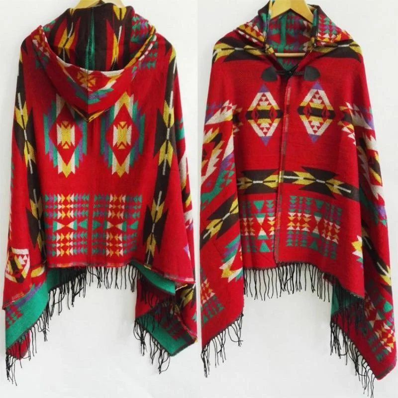 Ethnic Pattern Poncho Coat - Glova