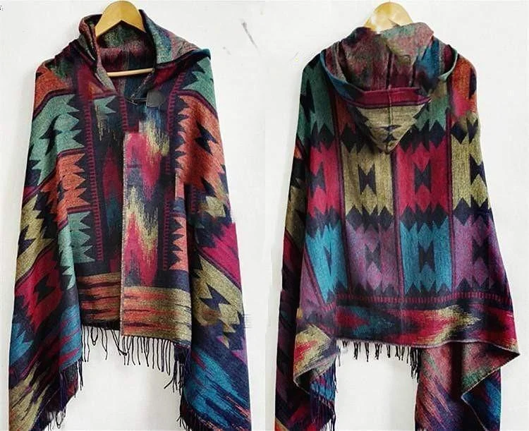 Ethnic Pattern Poncho Coat - Glova