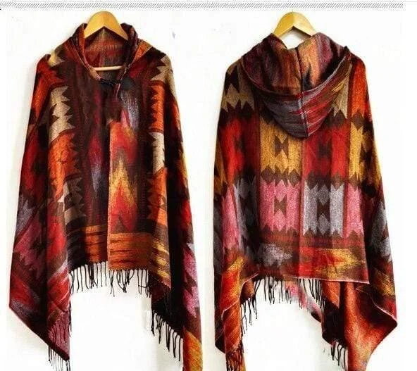 Ethnic Pattern Poncho Coat - Glova