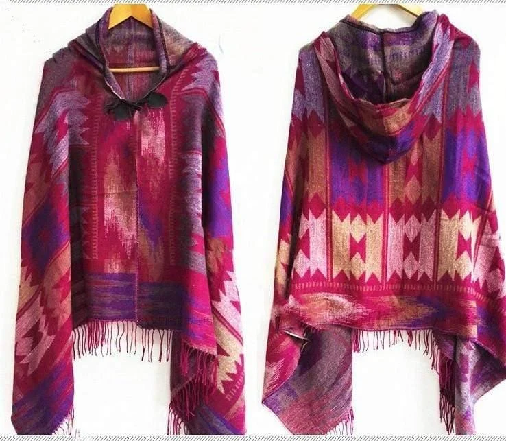 Ethnic Pattern Poncho Coat - Glova