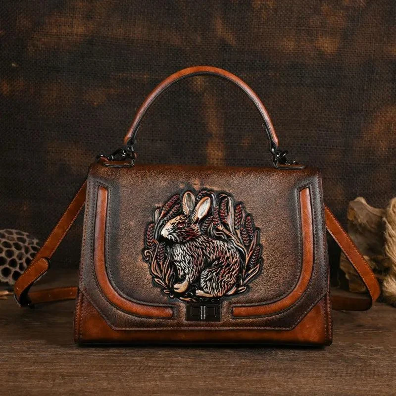 Ethnic Style Embossed Crossbody Handmade Leather Handbags - Glova