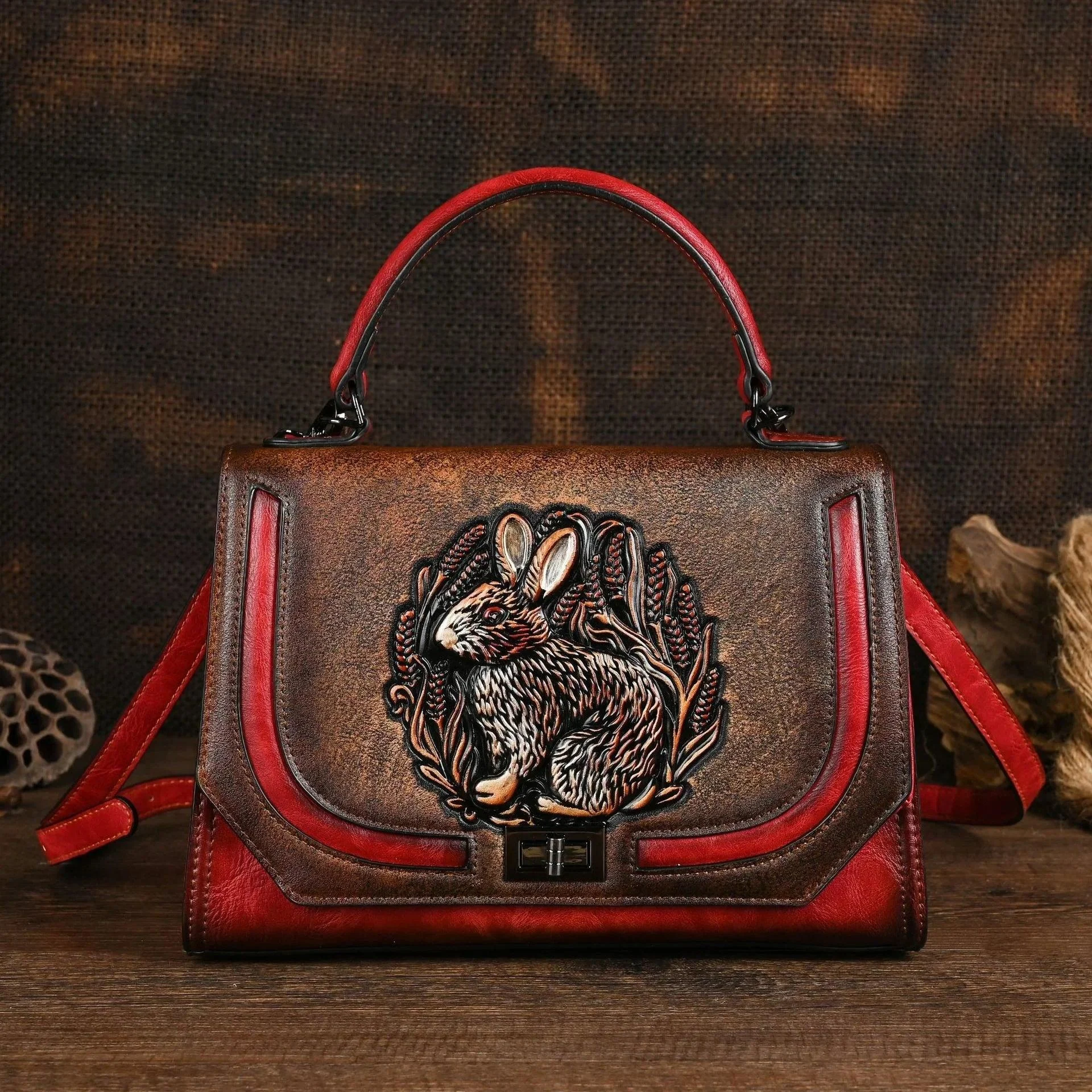 Ethnic Style Embossed Crossbody Handmade Leather Handbags - Glova