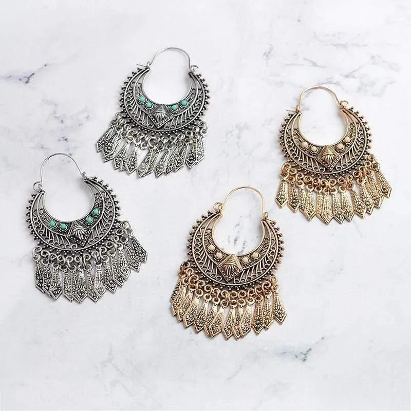 Ethnic Tasseled Drop Earrings - Glova