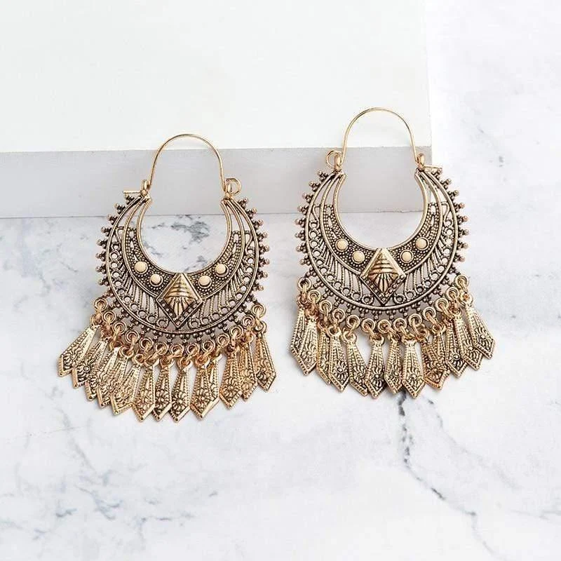 Ethnic Tasseled Drop Earrings - Glova