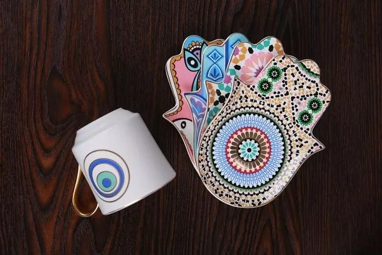 Evil Eye Coffee Cup & Hamsa Hand Saucer Set - Glova