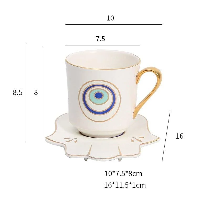 Evil Eye Coffee Cup & Hamsa Hand Saucer Set - Glova