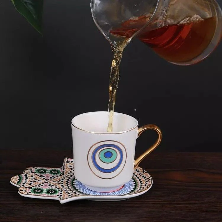 Evil Eye Coffee Cup & Hamsa Hand Saucer Set - Glova