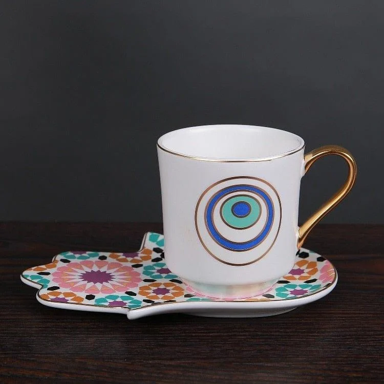 Evil Eye Coffee Cup & Hamsa Hand Saucer Set - Glova