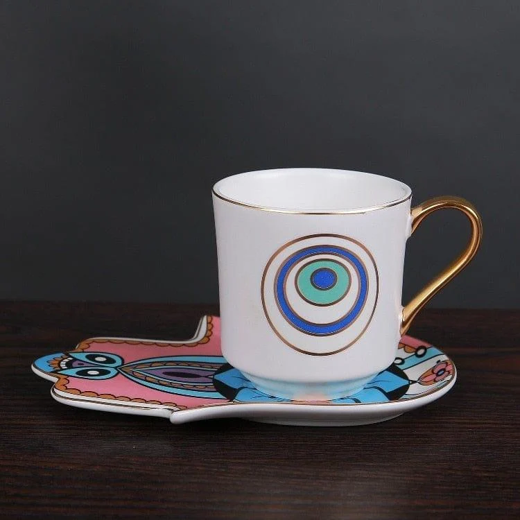 Evil Eye Coffee Cup & Hamsa Hand Saucer Set - Glova