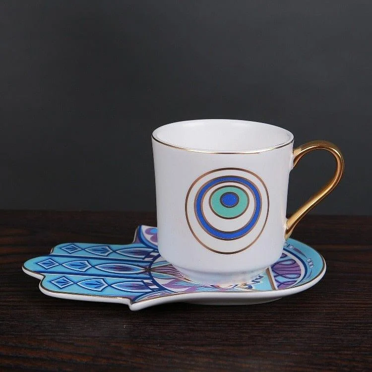 Evil Eye Coffee Cup & Hamsa Hand Saucer Set - Glova