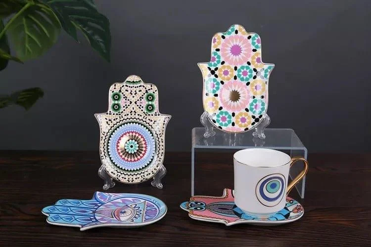 Evil Eye Coffee Cup & Hamsa Hand Saucer Set - Glova