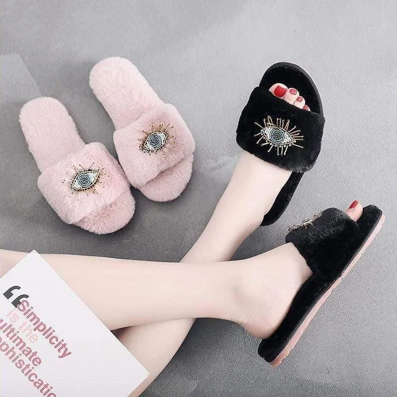 Evil Eye Fur Slippers - Glova