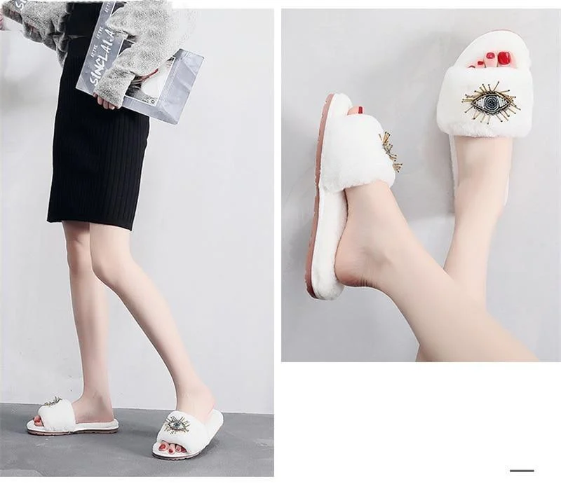 Evil Eye Fur Slippers - Glova