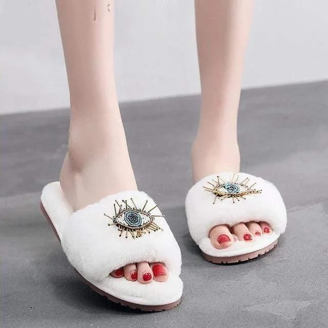 Evil Eye Fur Slippers - Glova