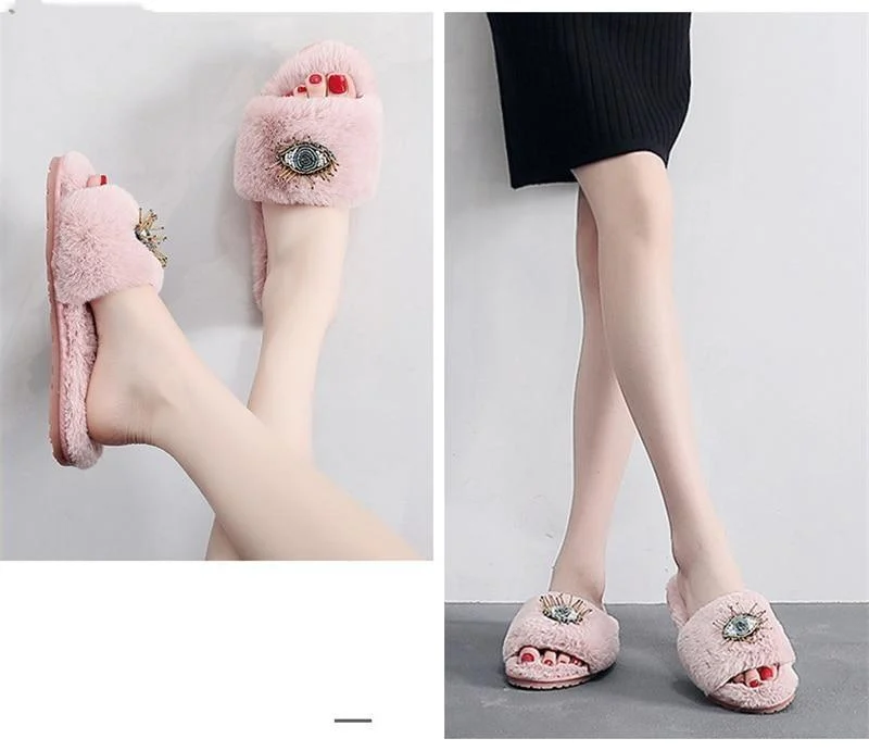 Evil Eye Fur Slippers - Glova